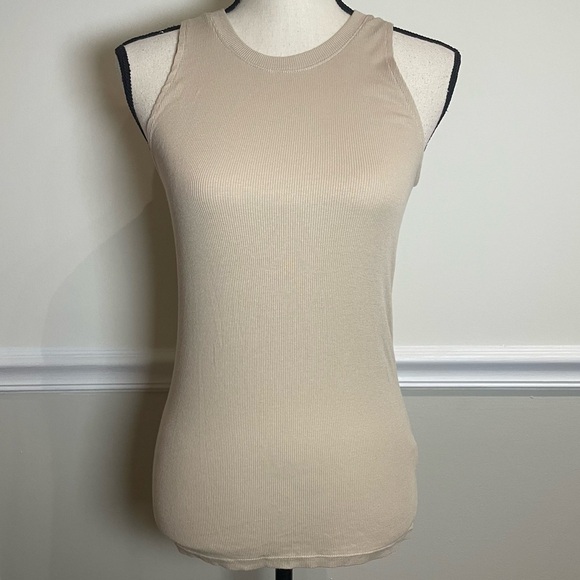 Cotton Citizen Light Tan Ribbed High Crew Neck Tank top - Picture 1 of 8